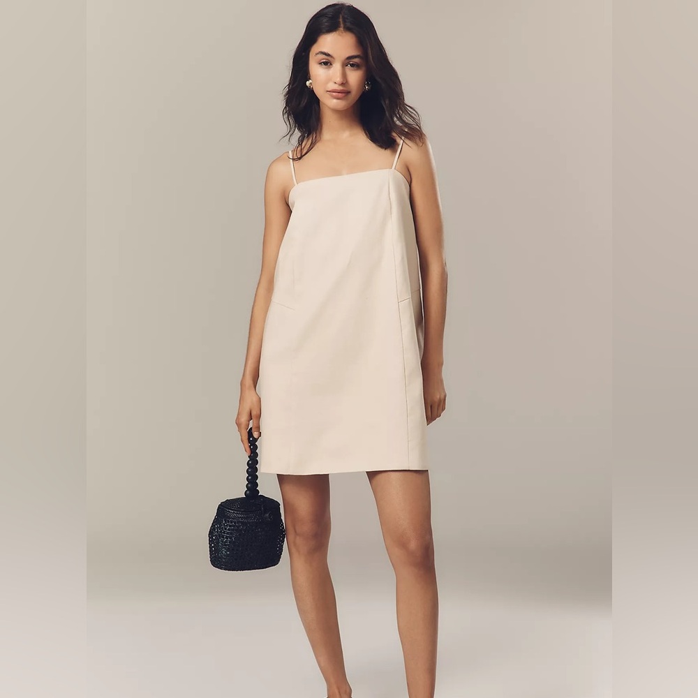 Anthropologie Mare Mare Linen Blend Square-Neck A-Line Mini Dress Beige XXS